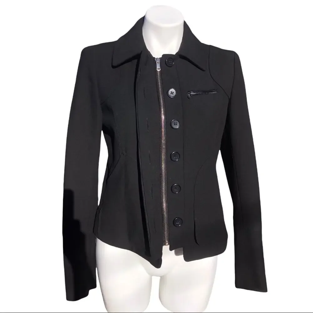 Ann Taylor lined jacket zip & button closure pockets button cuffs size 4